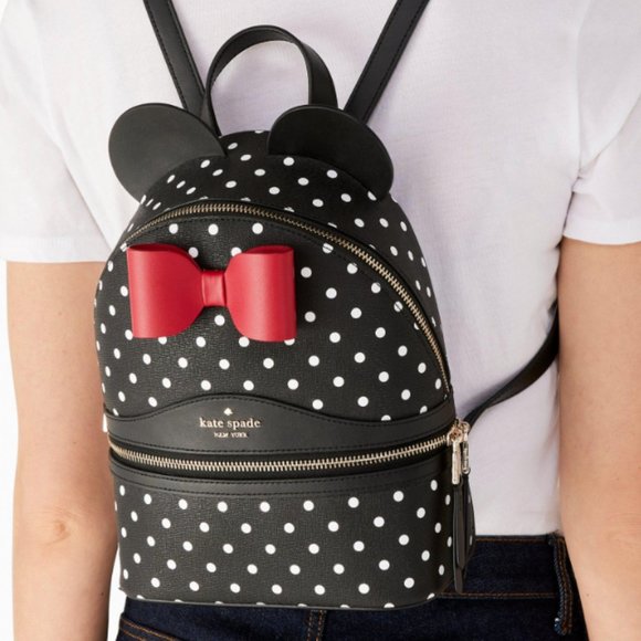 MAKE AN OFFER Disney X Kate Spade Small  Leather Minnie Mouse Backpack Polka Dot - Picture 2 of 7